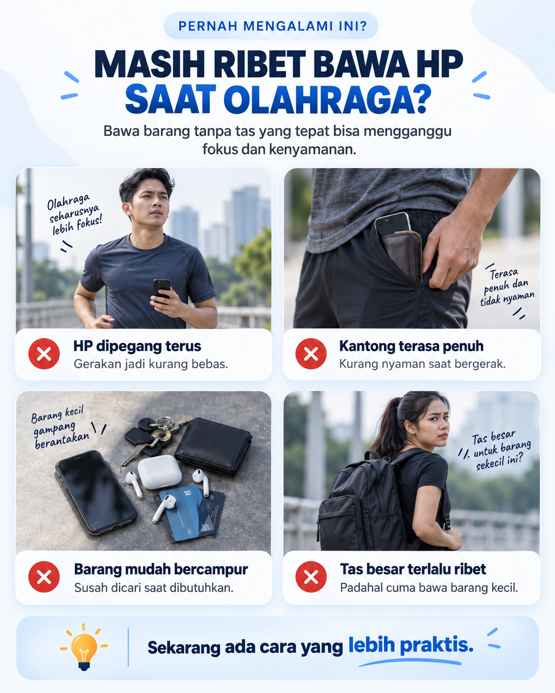 Masalah membawa HP dan barang saat olahraga
