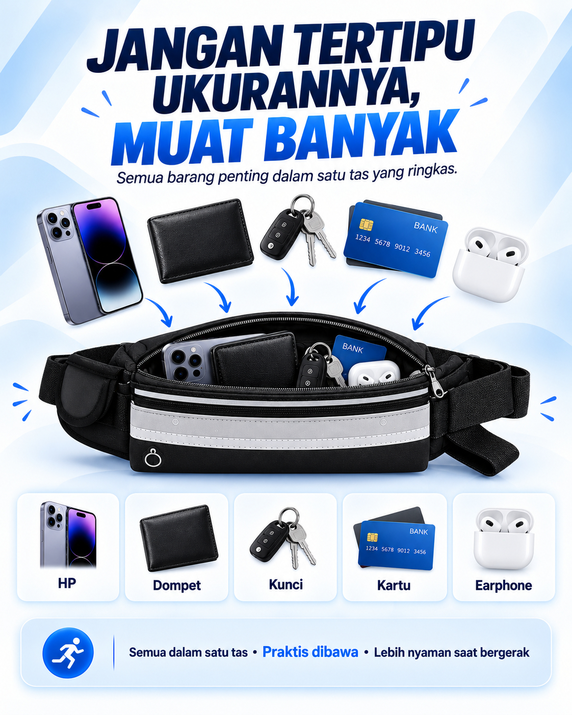 Kapasitas tas pinggang olahraga