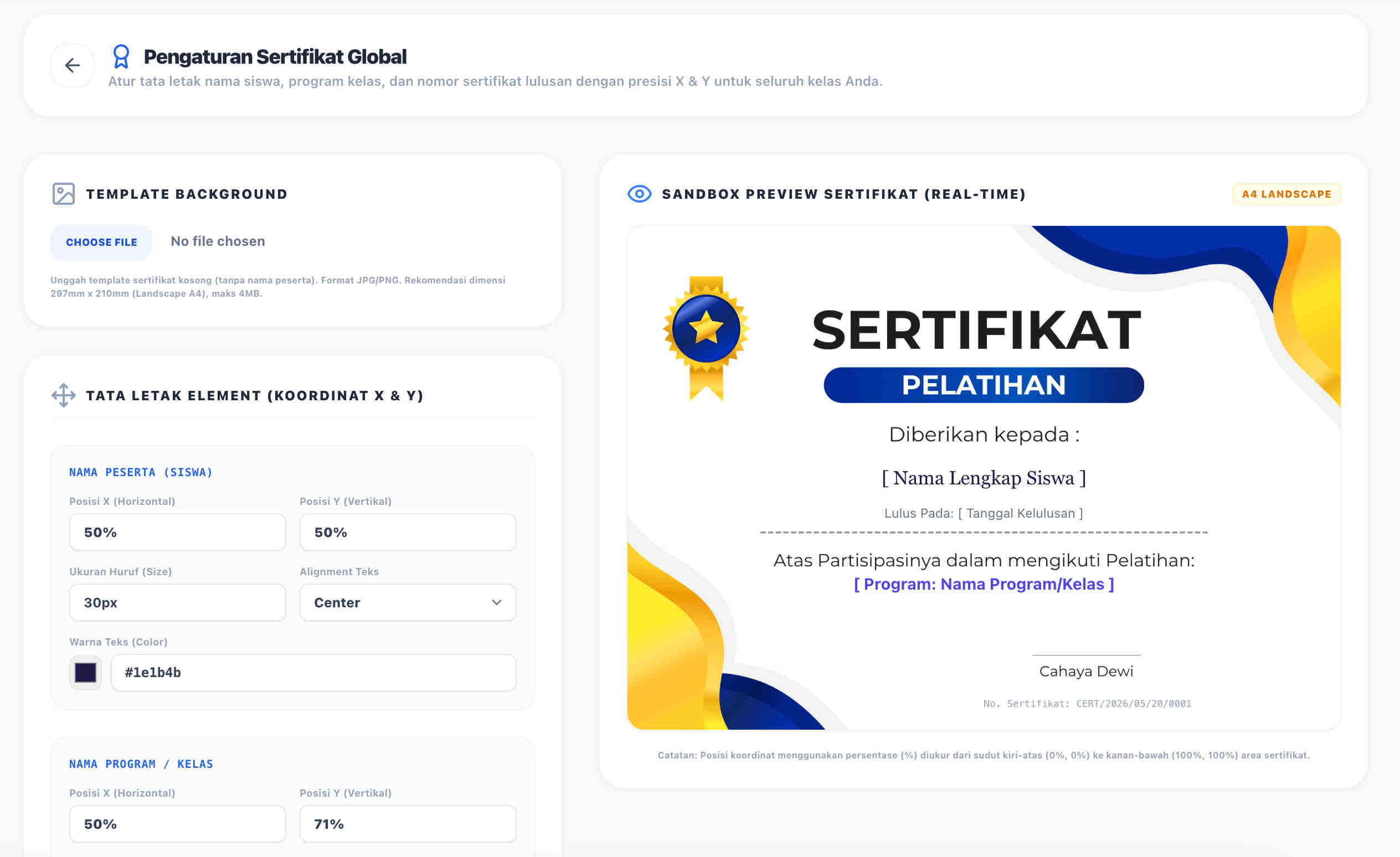 Mockup Sertifikat Builder & Validasi