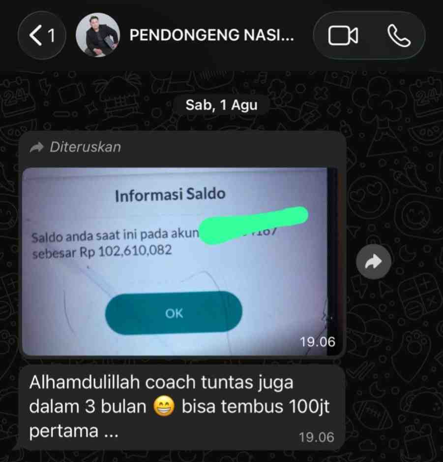 Screenshot testimoni dan hasil Kak Jihad