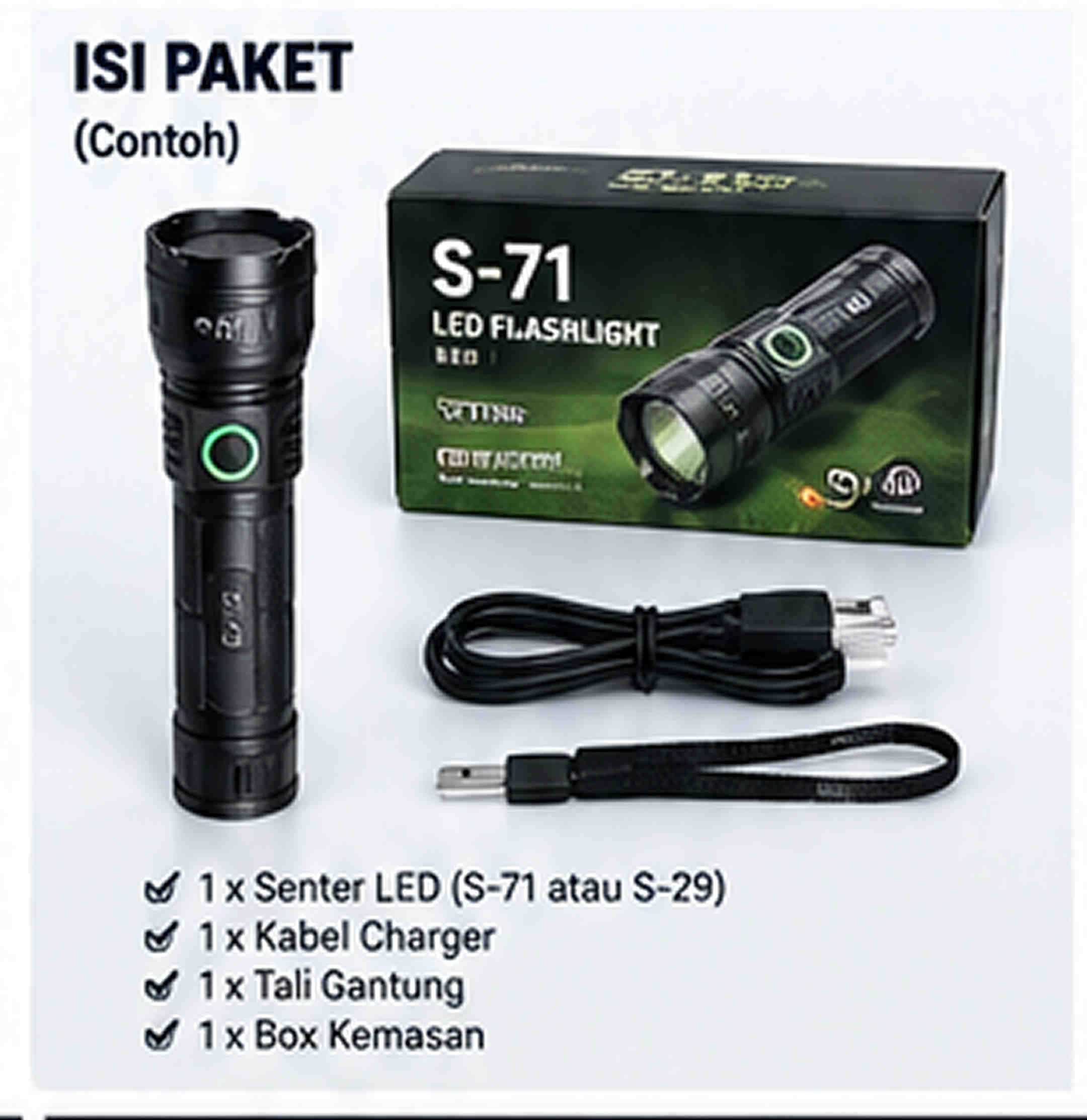 Isi paket senter LED